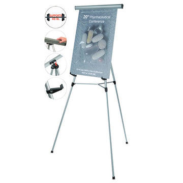 MasterVision® Telescoping Tripod Display Easel, Adjusts 35" To 64" High, Metal, Silver freeshipping - TVN Wholesale